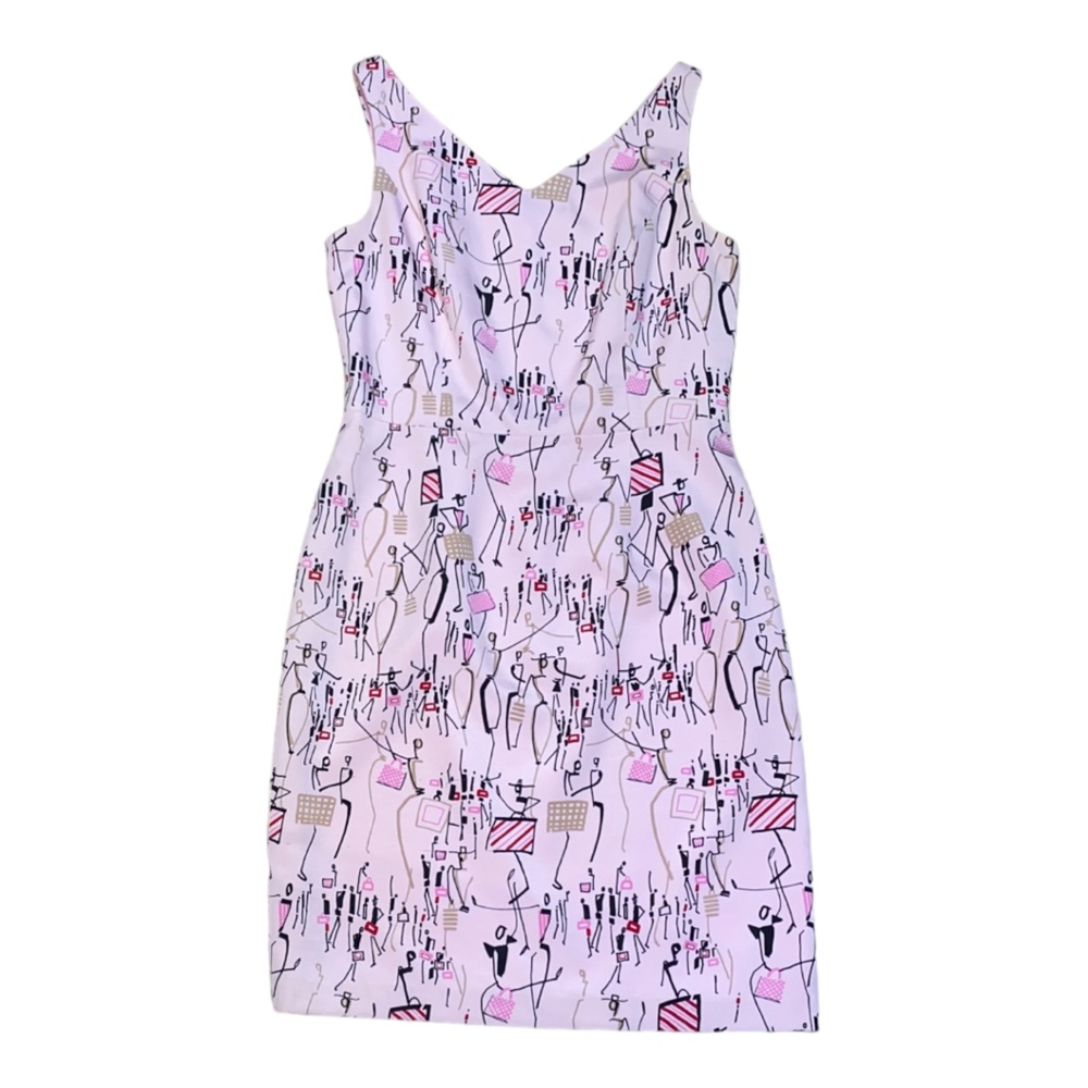 David Meister 100% Silk V Neck Sleeveless Novelty Print Sheath Dress | Size 10